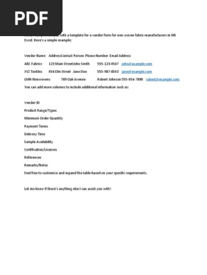 Vendor form