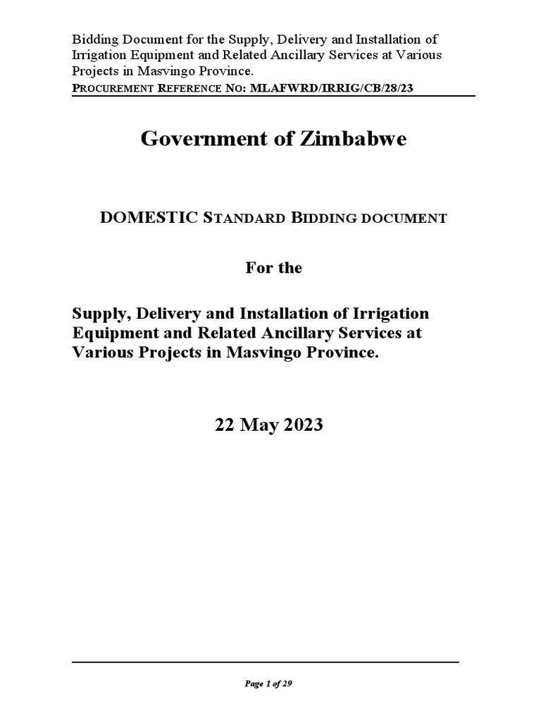 Irrigation Tender Masvingo Province 2023 PDF Pipe (Fluid Conveyance