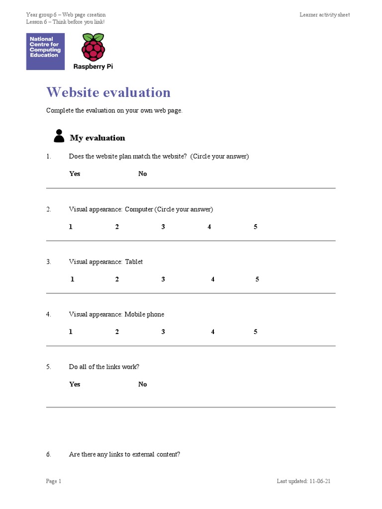 A3 Worksheet site evaluation PDF