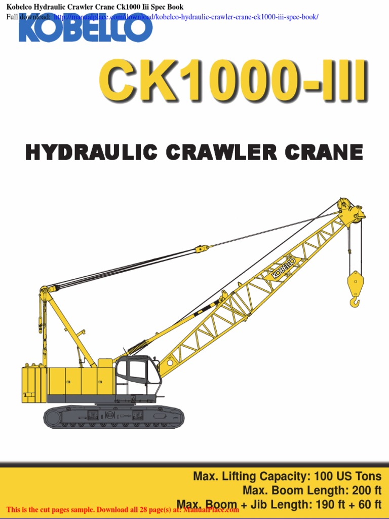 Kobelco Hydraulic Crawler Crane Ck1000 III Spec Book | PDF | Crane ...