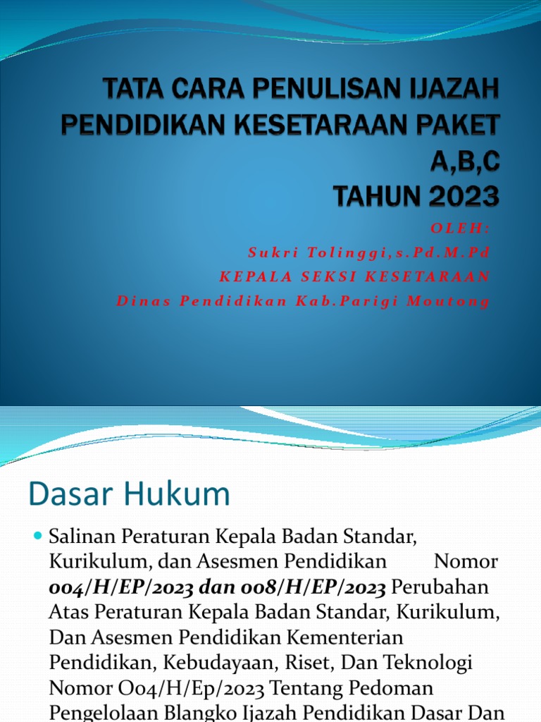 Tata Cara Penulisan Ijazah Pendidikan Kesetaraan Paket A, B, C 2023 | PDF