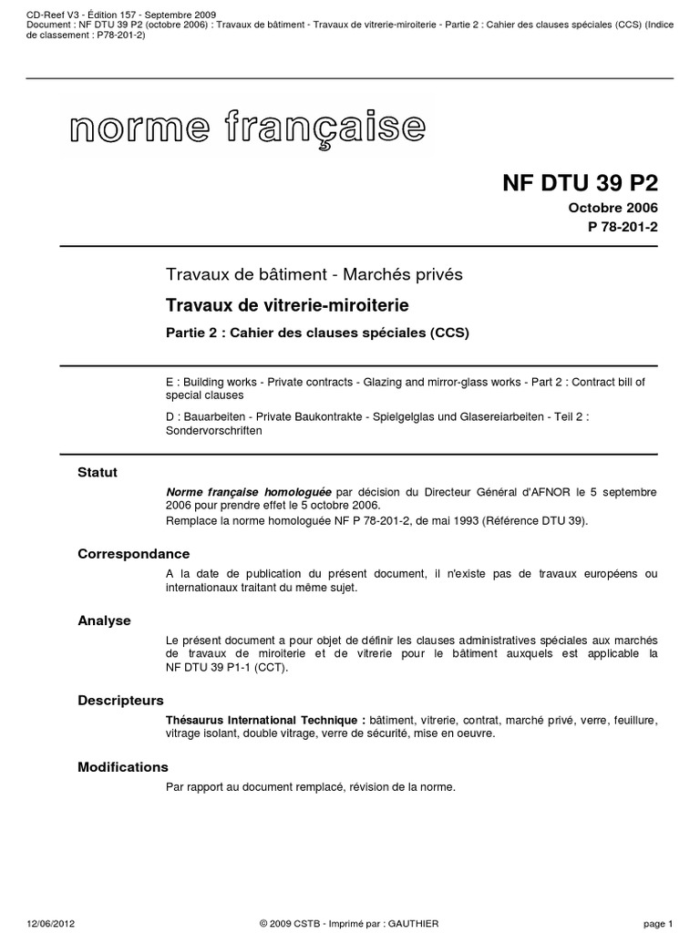 Dtu 39 P2 | PDF | Code de la construction et de l'habitation | Génie du ...