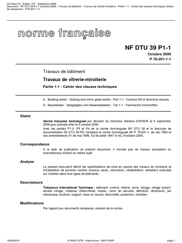 Cahier des clauses techniques DTU 39 | PDF | Lunettes | Code de la ...
