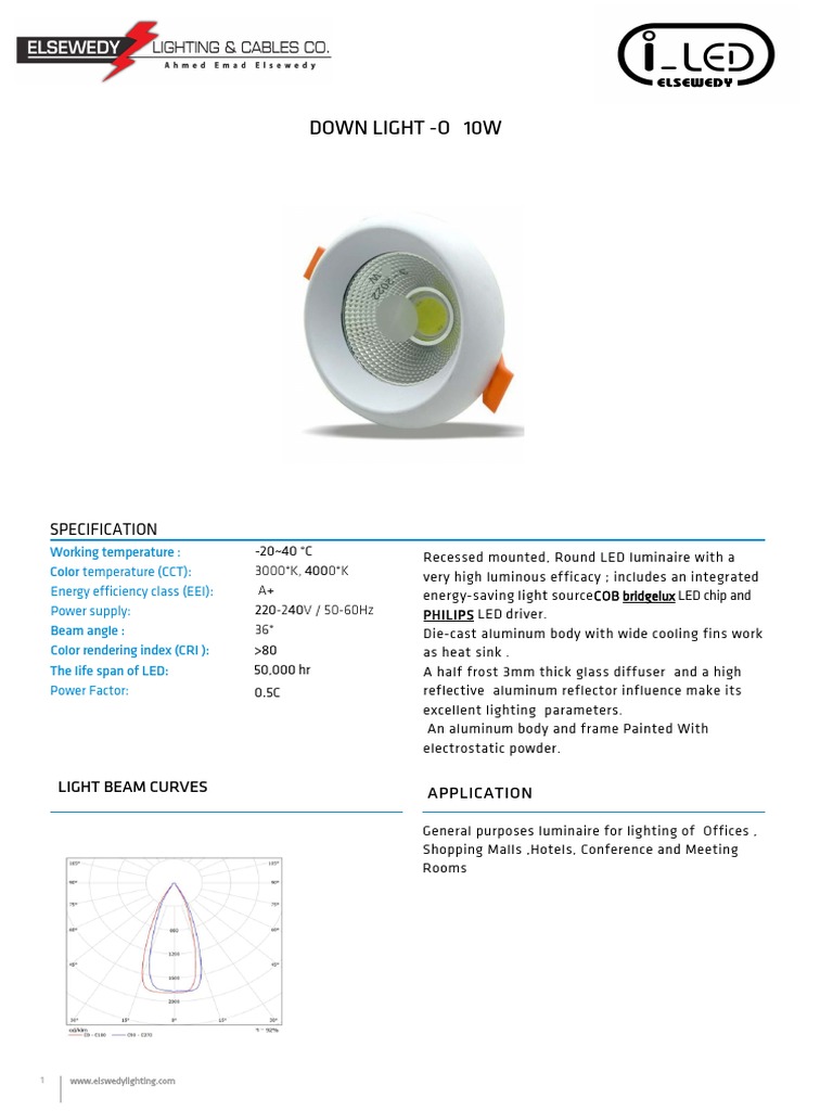 Dwn-O-10w, 50000hr Cob Bridgelux Chip Cob and LPF Driver-6500k | PDF ...