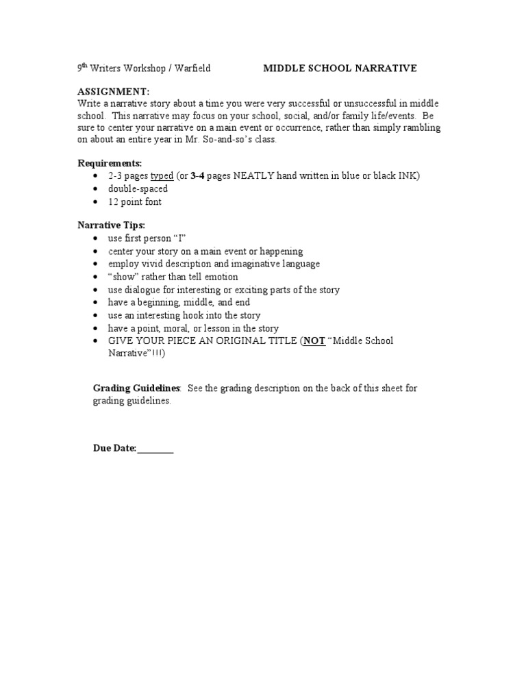 Middle School Narrative Assignment | PDF | Career & Growth | General ...