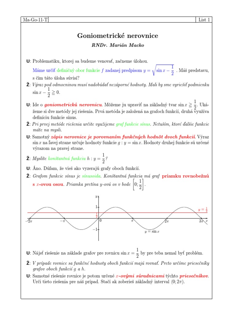 Goniometrické Nerovnice | PDF
