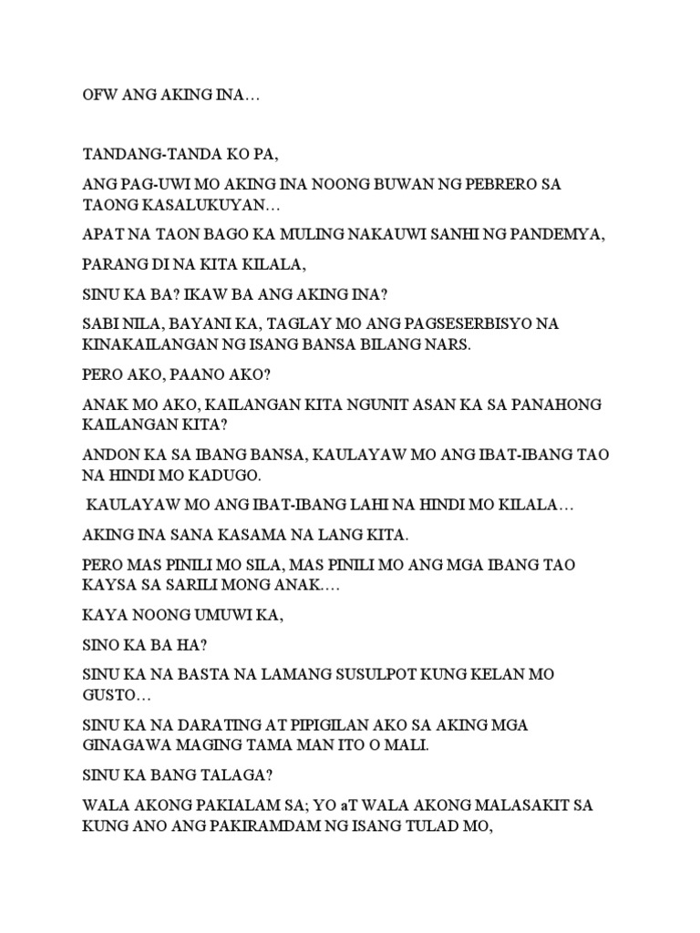 Ofw Ang Aking Ina Pdf