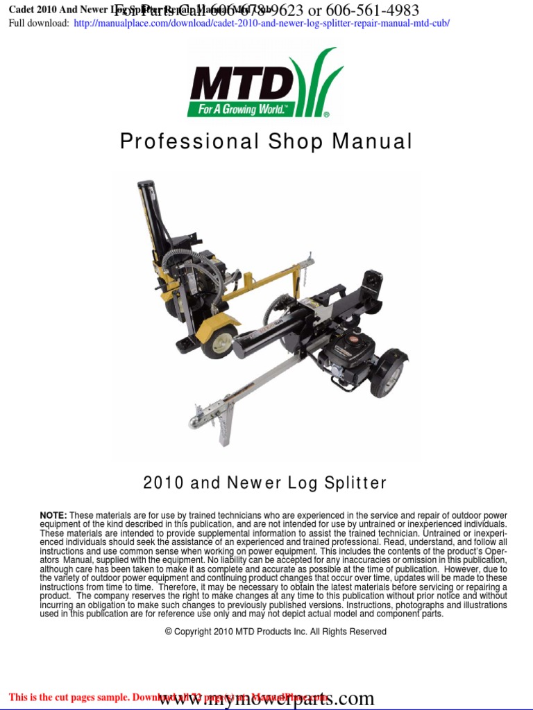 Cadet 2010 and Newer Log Splitter Repair Manual Mtd Cub PDF Exhaust