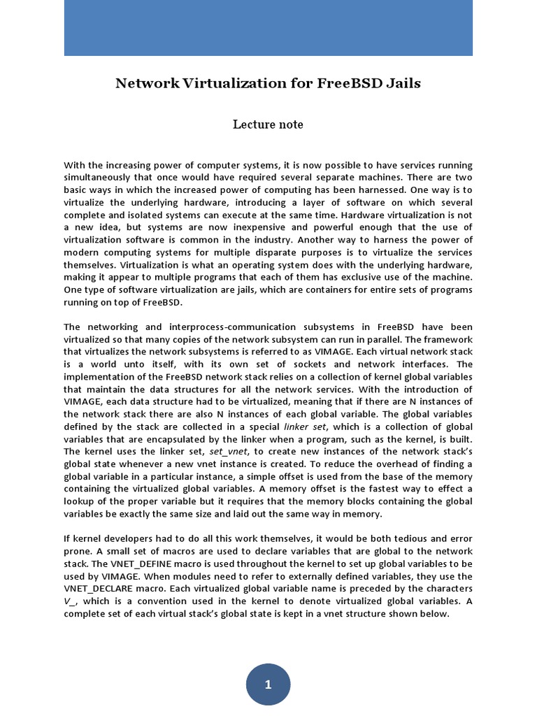 Network Virtualization For FreeBSD Jails Lecture Note | PDF ...