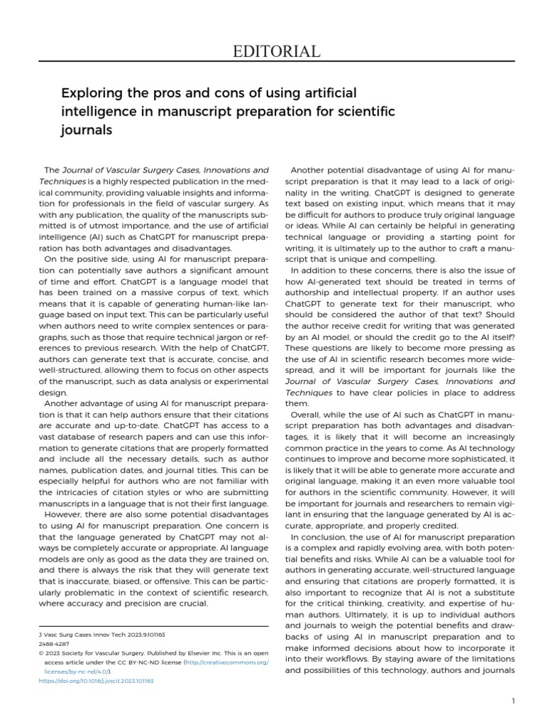 Pros and Cons of Using AI in Scientific Journals. 2023 | PDF ...