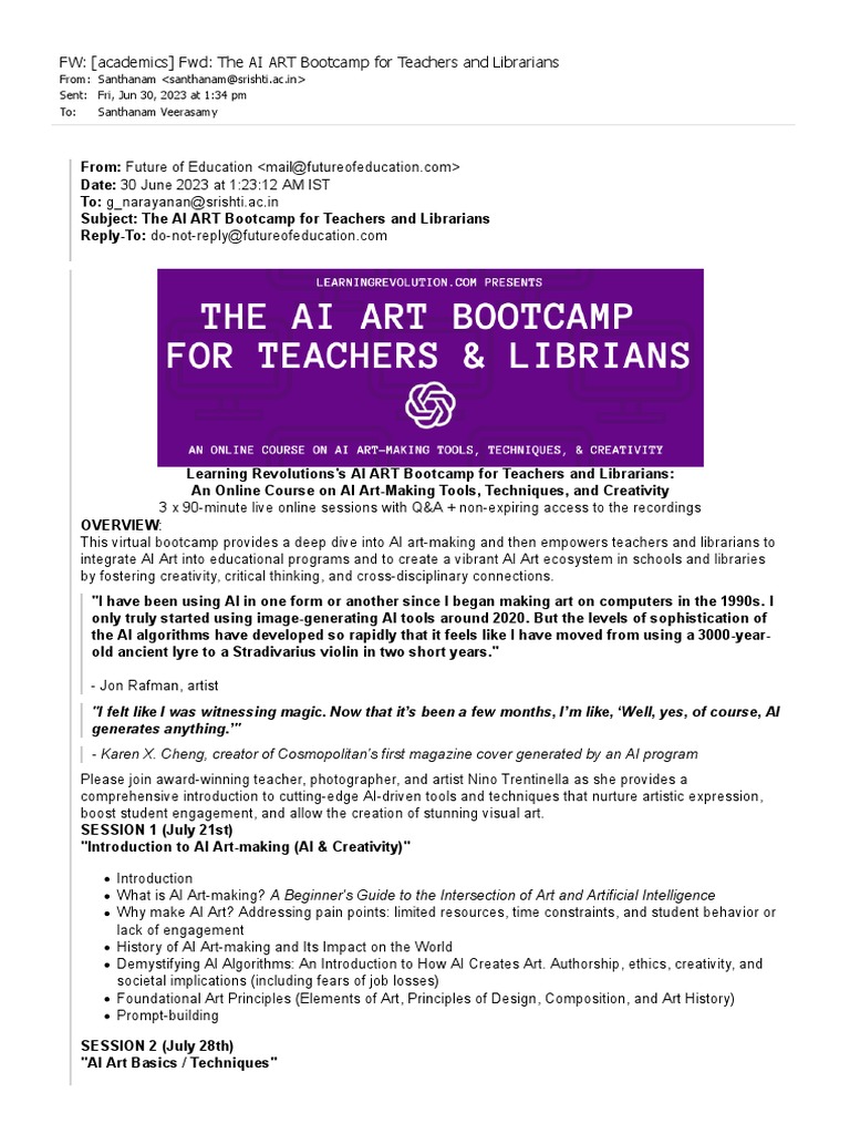 The AI ART Bootcamp For Teachers and Librarians | PDF | Artificial ...