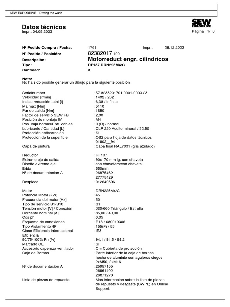 Motorreductor SEW Eurodrive RF137 | PDF | Negocios