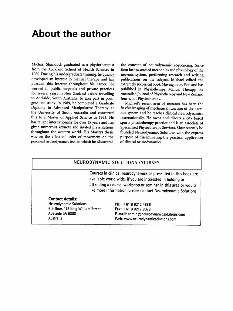 About The Author 2005 Clinical Neurodynamics Pdf Physical
