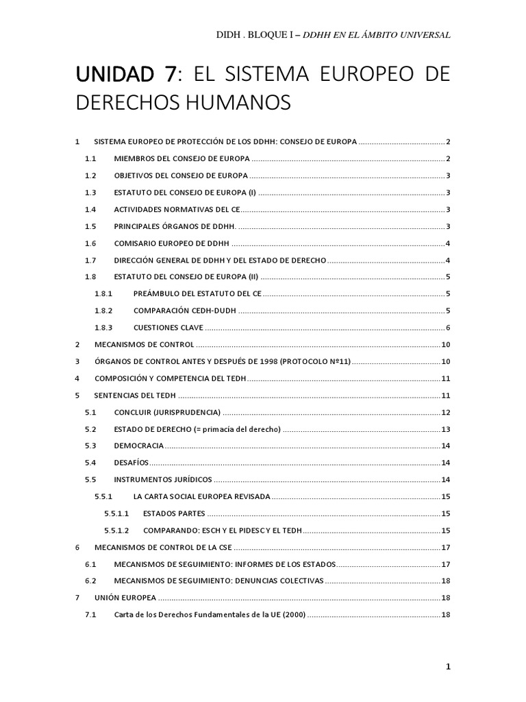 U7 - DDHH | PDF | Convenio europeo de derechos humanos | Derechos humanos