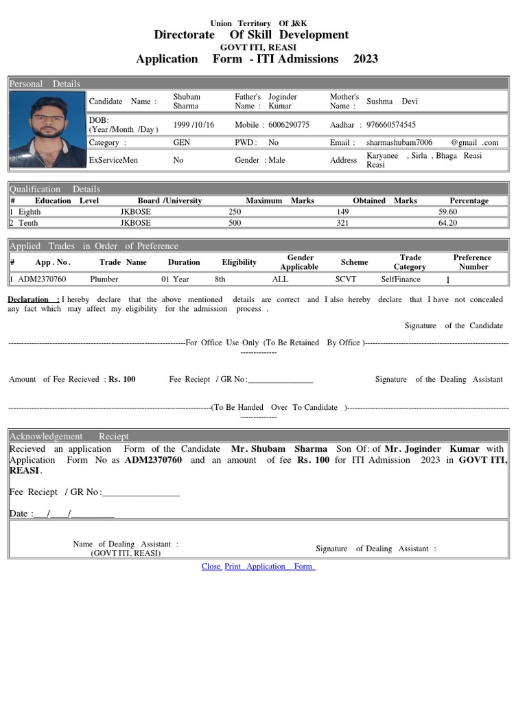 Iti application form pdf