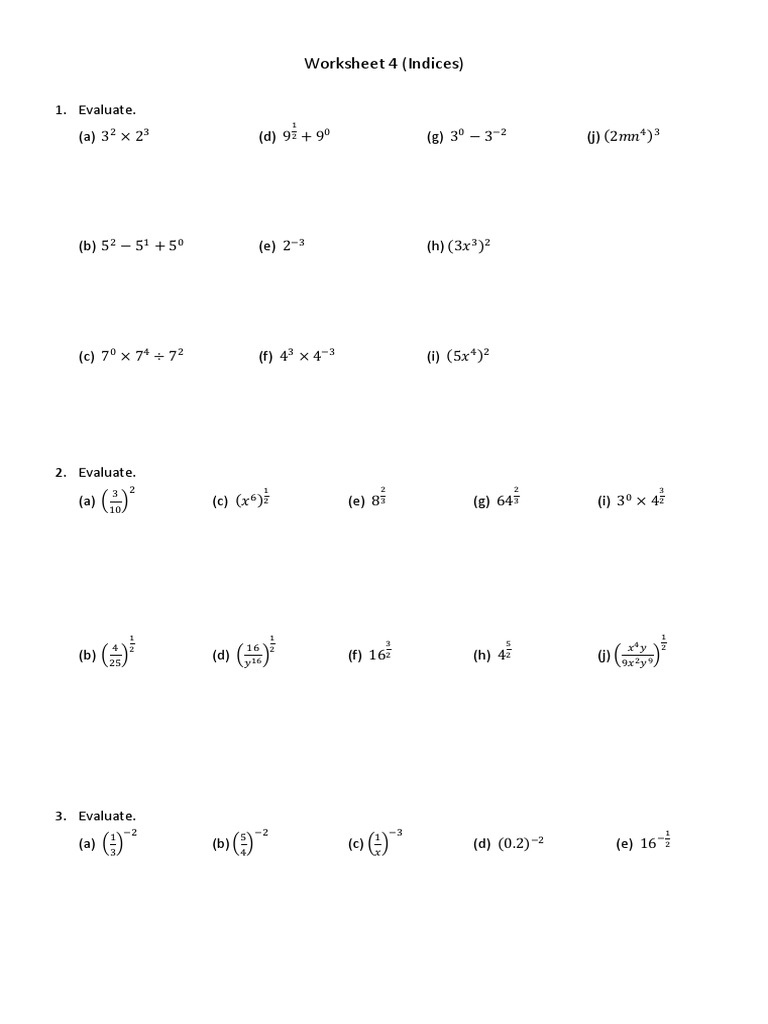 Worksheet 4 (Indices) PDF