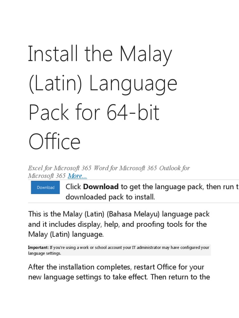Install The Malay (Latin) Language Pack For 64Bit Office PDF