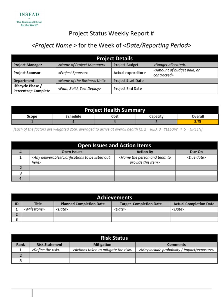 Project Status Weekly Report Template Draft | PDF