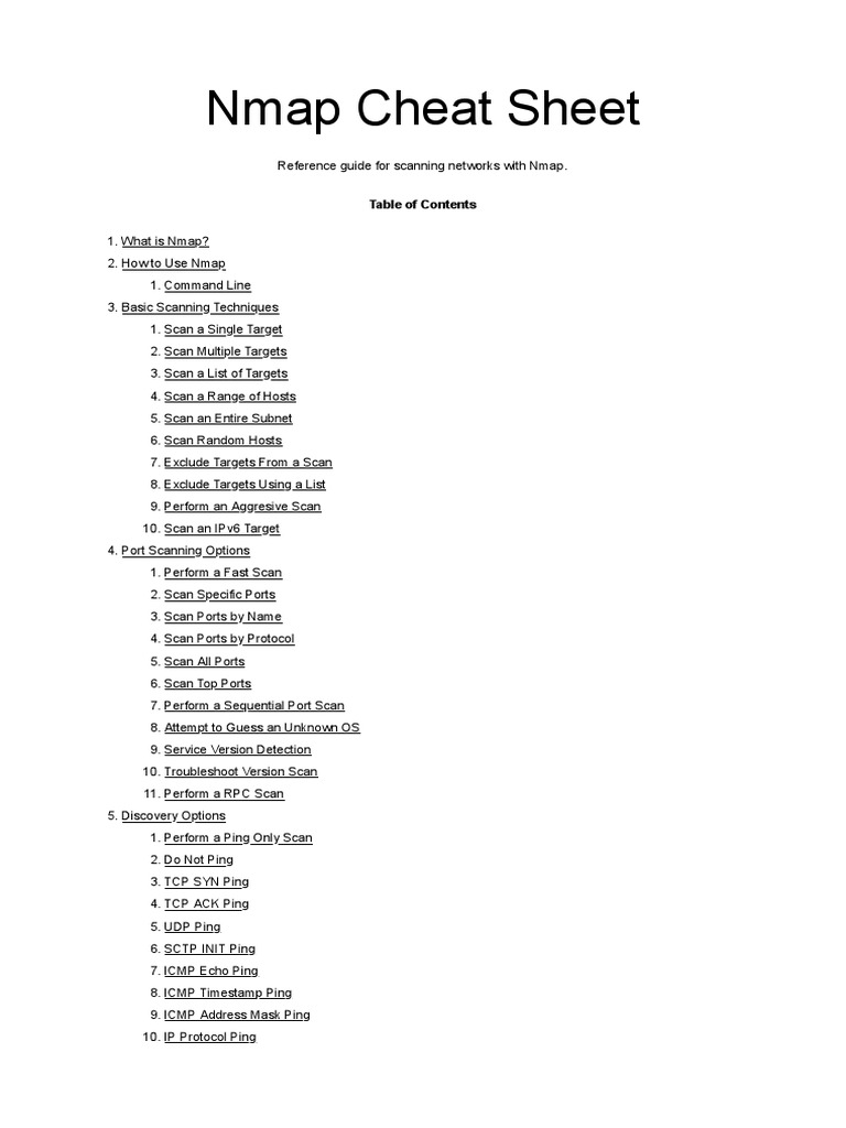 NMap Cheat Sheet 1688314900 | PDF | Transmission Control Protocol ...