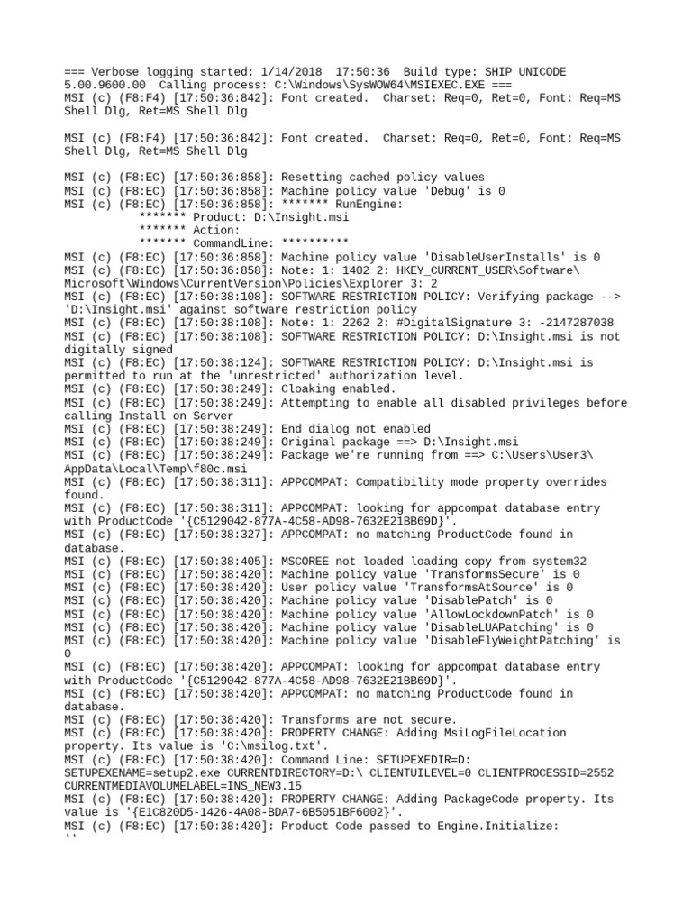 MSI Installation Log Analysis | PDF | Windows Registry | Microsoft Windows
