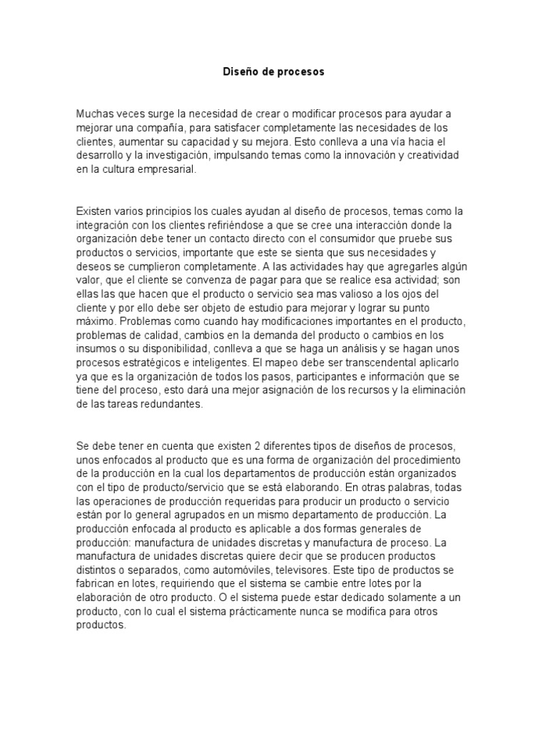 Diseño de Procesos PDF Producto (Negocio) Diseño