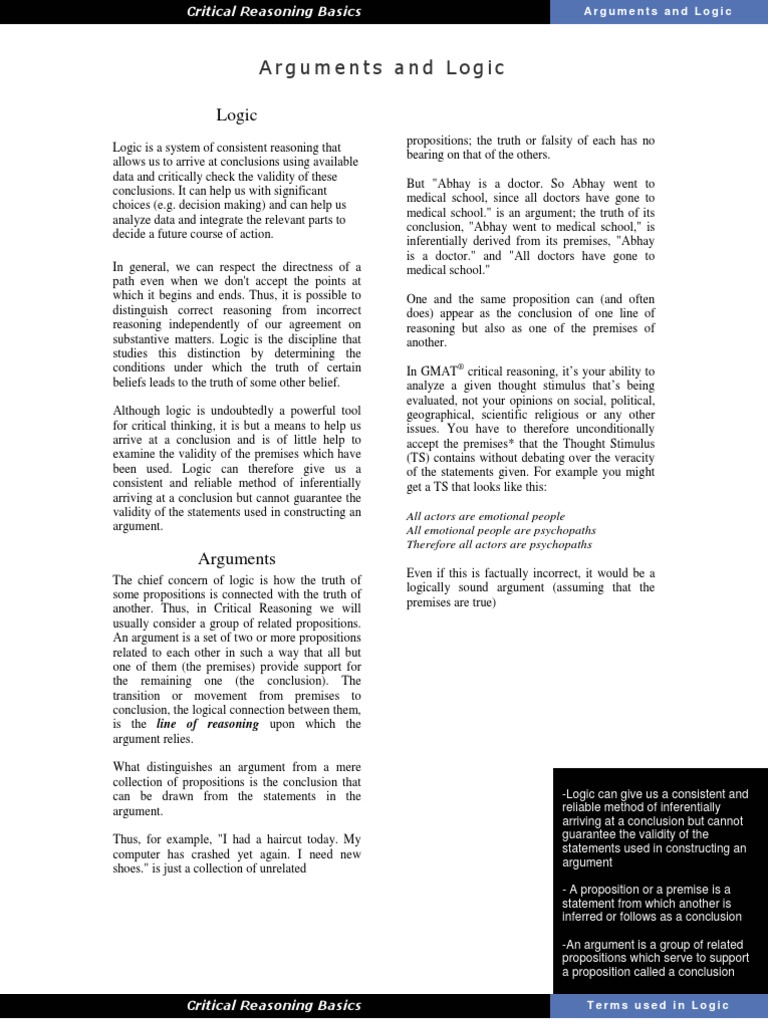 GMAT - Critical Reasoning Basics | PDF | Validity | Argument