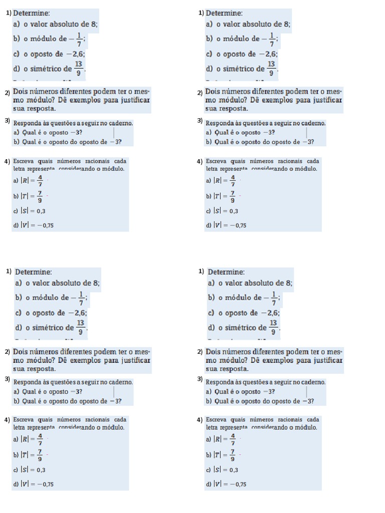 Exercícios de Módulo e Oposto | PDF | Ciências e Matemática