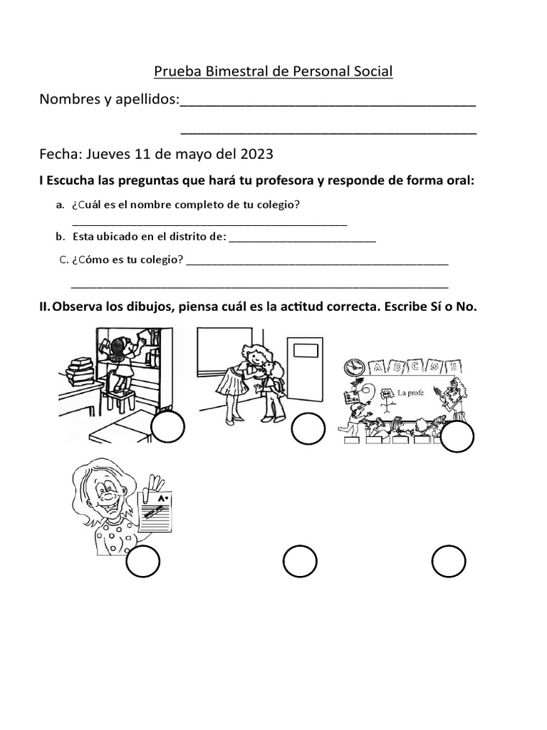 Prueba Bimestral de Personal Social y Ciencias | PDF | Conjunto ...