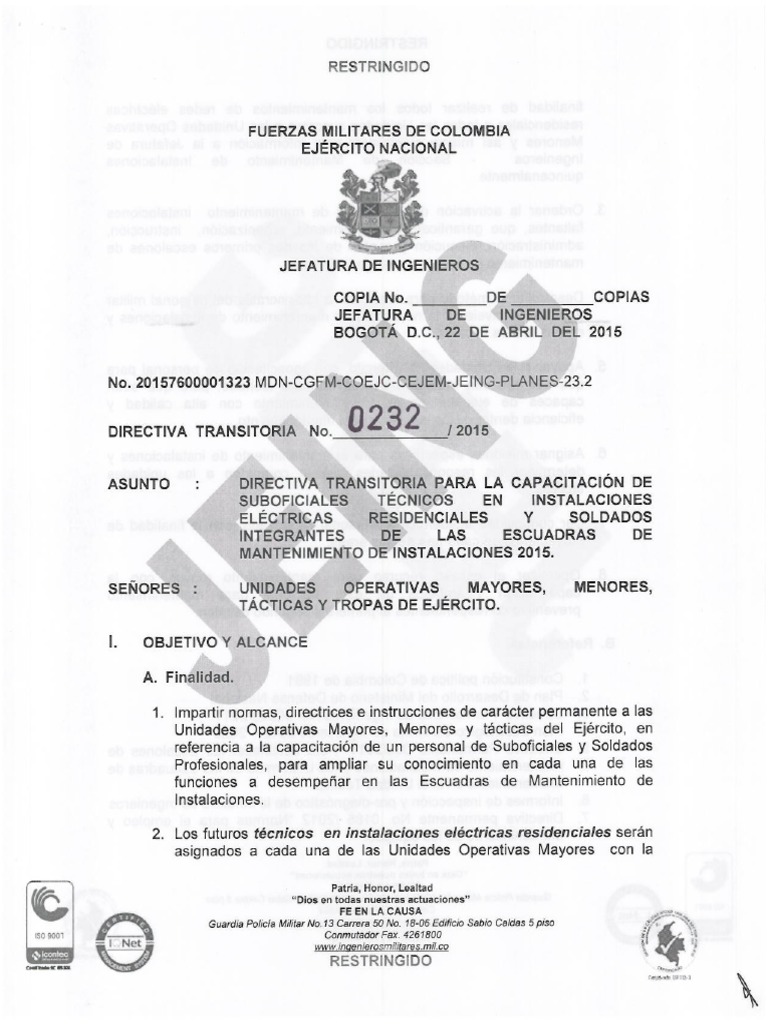 Directiva Transitoria 0232 Escuadras de Mantenimiento 2015 PDF | PDF