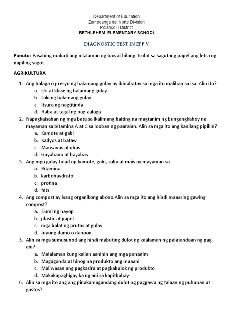 Pre-Test - Epp 5 | PDF