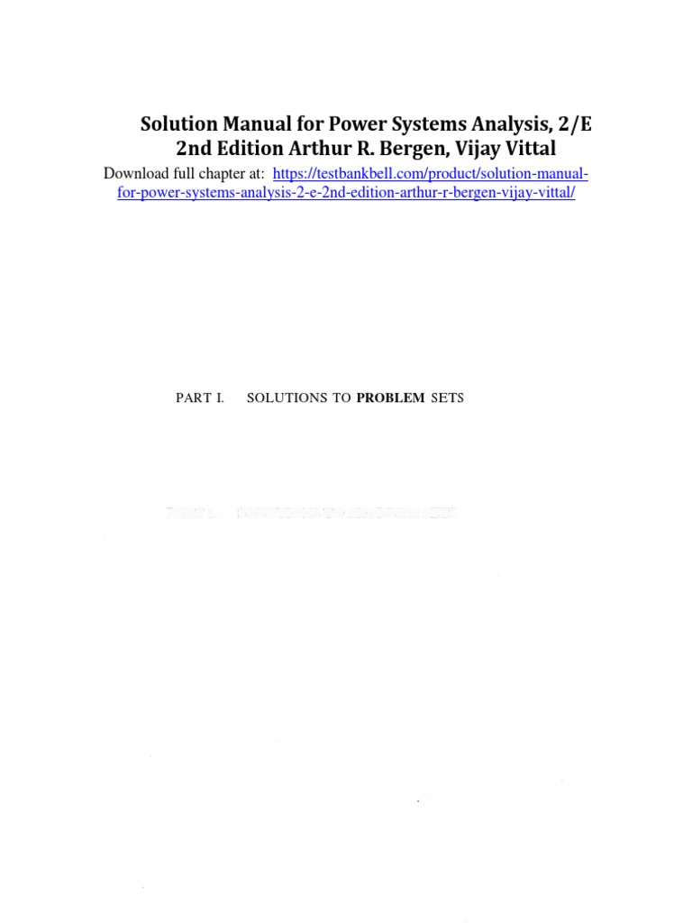 Solution Manual For Power Systems Analysis 2 e 2nd Edition Arthur R