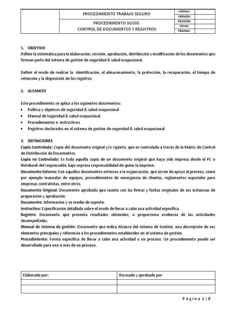Procedimiento De Control De Documentos Pdf Archivo De Computadora