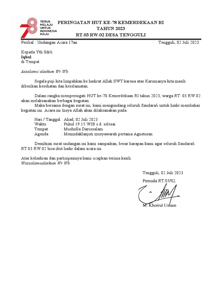 Surat Undangan Acara 17an | PDF