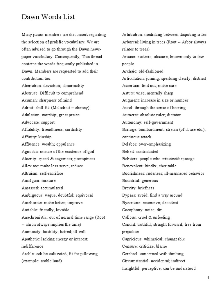 English Words List Pdf Free Download
