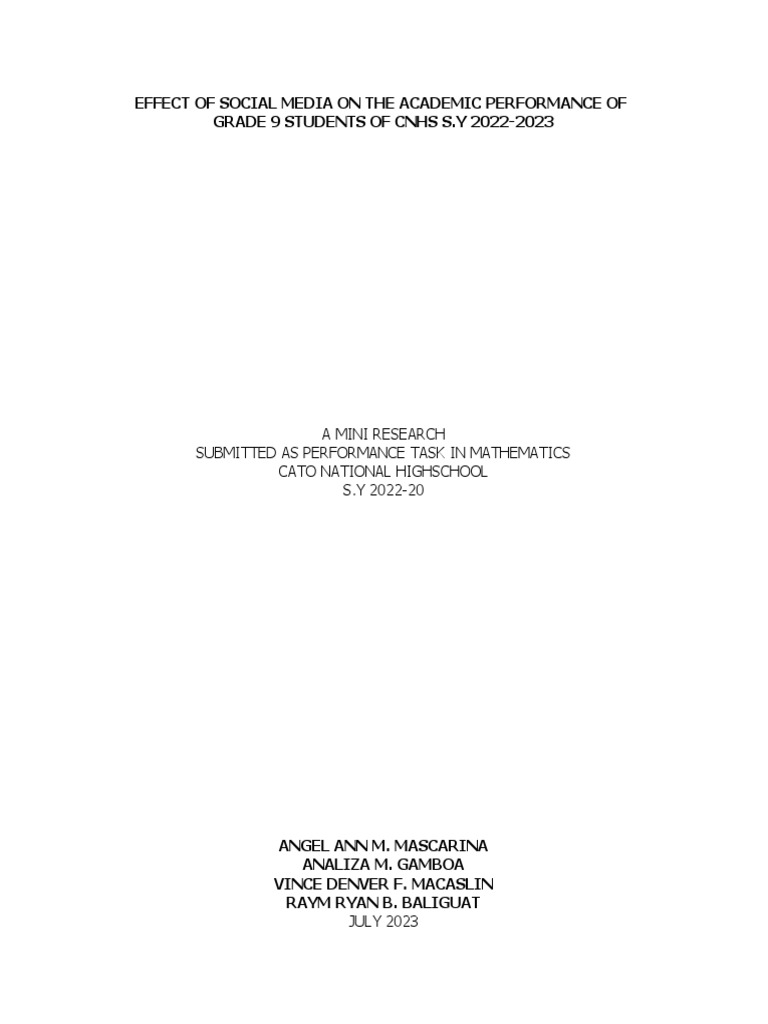 Effect of Social Media On The Academic Performance of Grade 9 Students ...