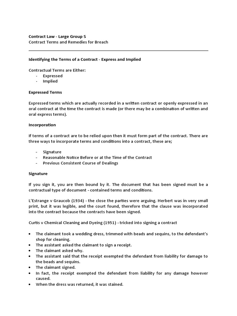 Contract Terms and Remedies Explained | PDF | Consent | Legal Concepts