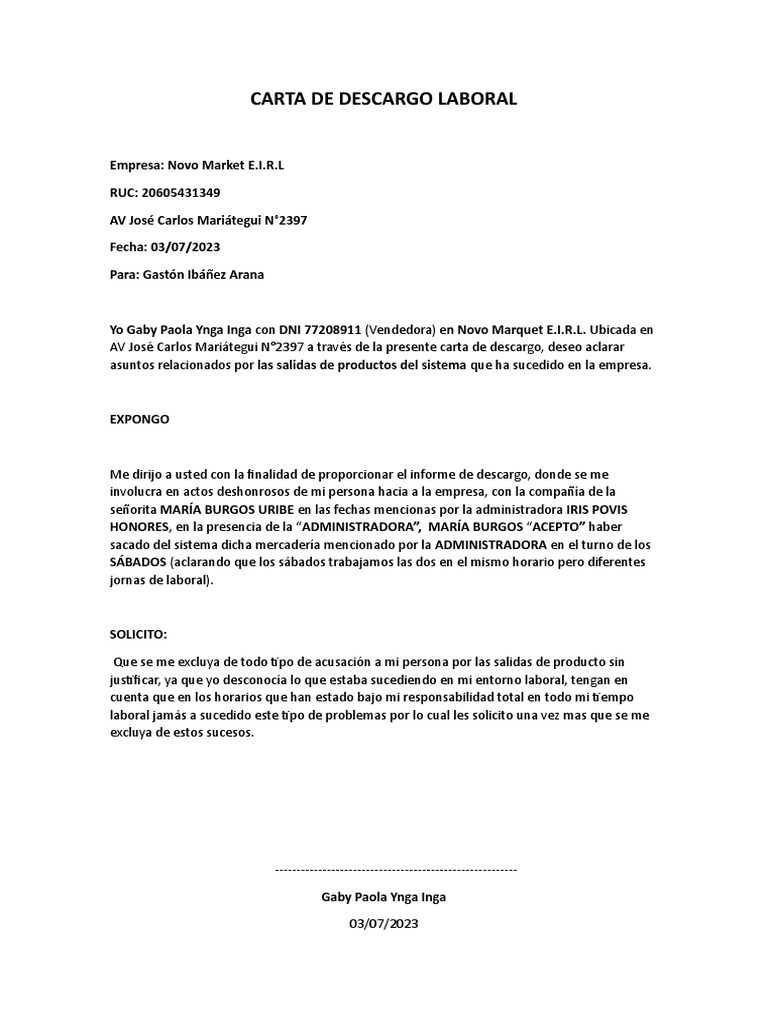 Modelo De Carta De Descargo Laboral – HXDZ