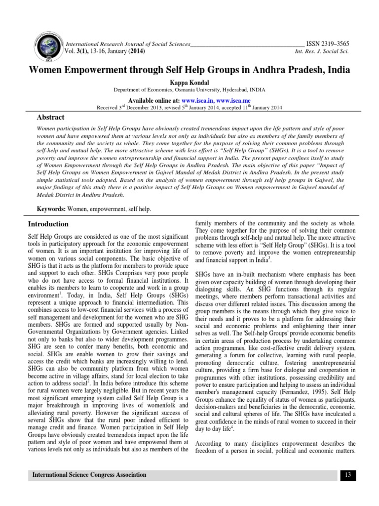 Women Empowerment via SHGs in Andhra Pradesh | PDF | Empowerment | Self ...