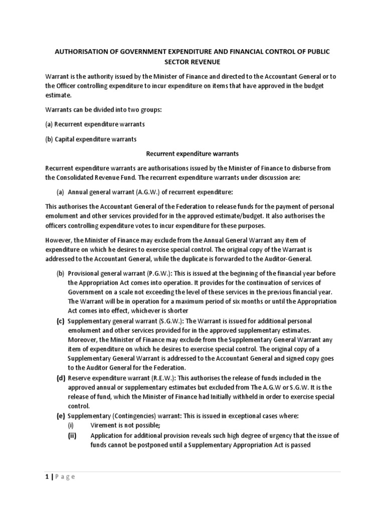 Authorisation of Government Expenditure | PDF | Expense | Government ...