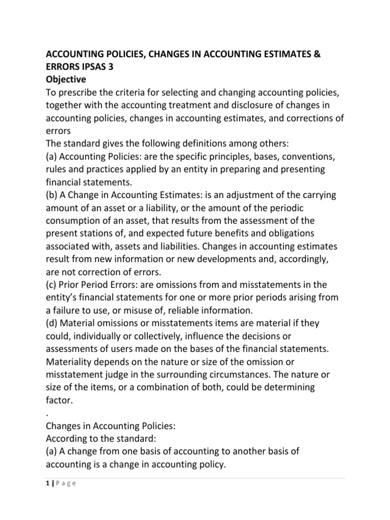 Accounting Policies, Changes in Accounting Estimates - Ipsas 3 | PDF ...