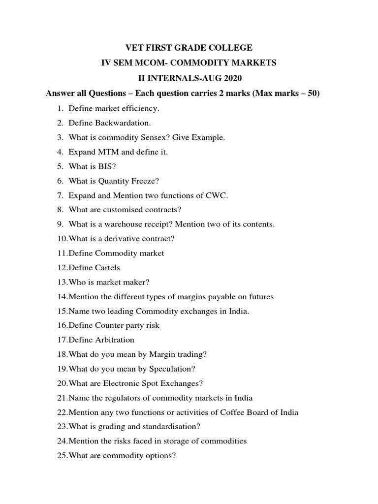 Vet First Grade College Iv Sem Markets Ii InternalsAug