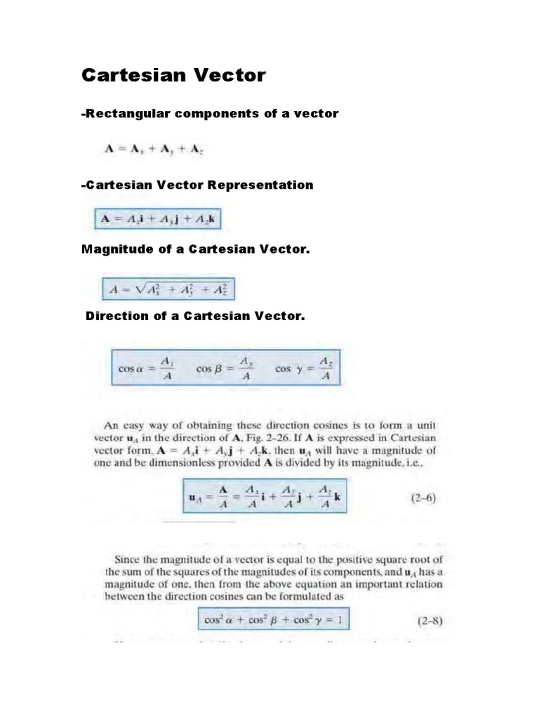 Cartesian Vector Formula | PDF