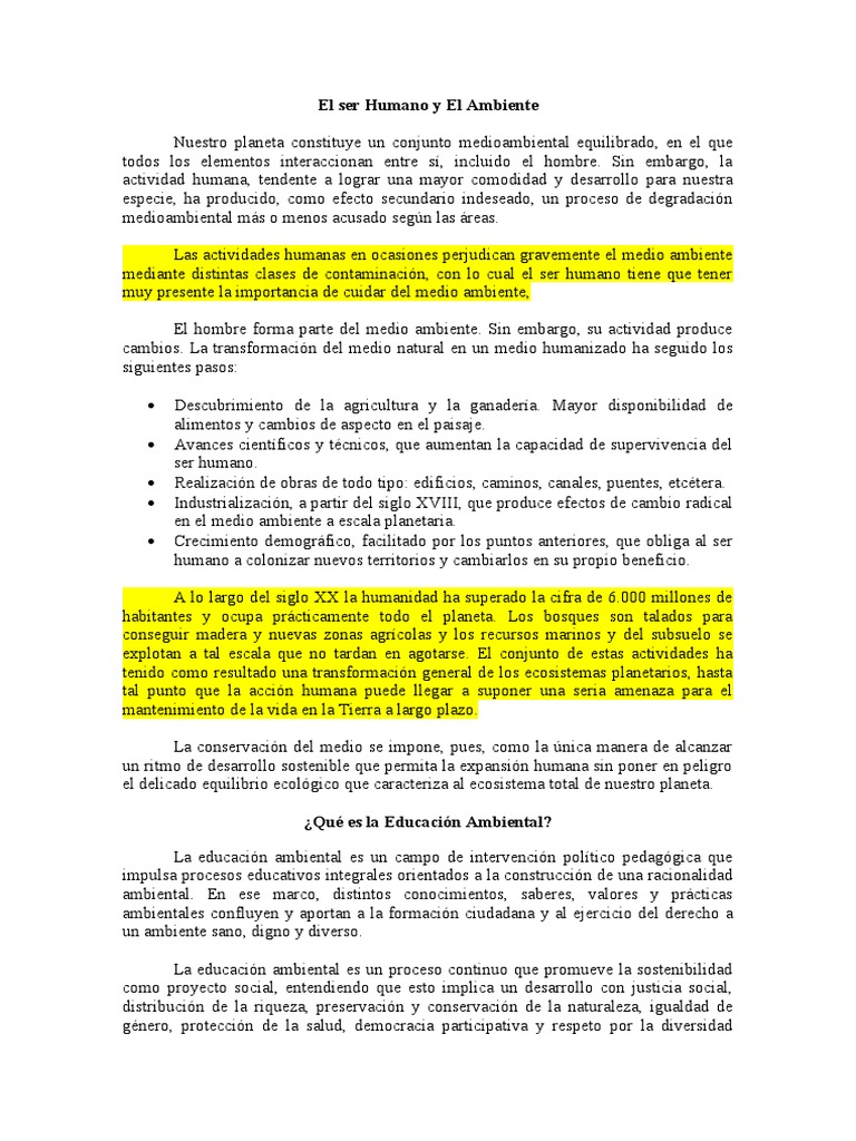 Impacto del Ser Humano en el Medio Ambiente | PDF | La contaminación ...