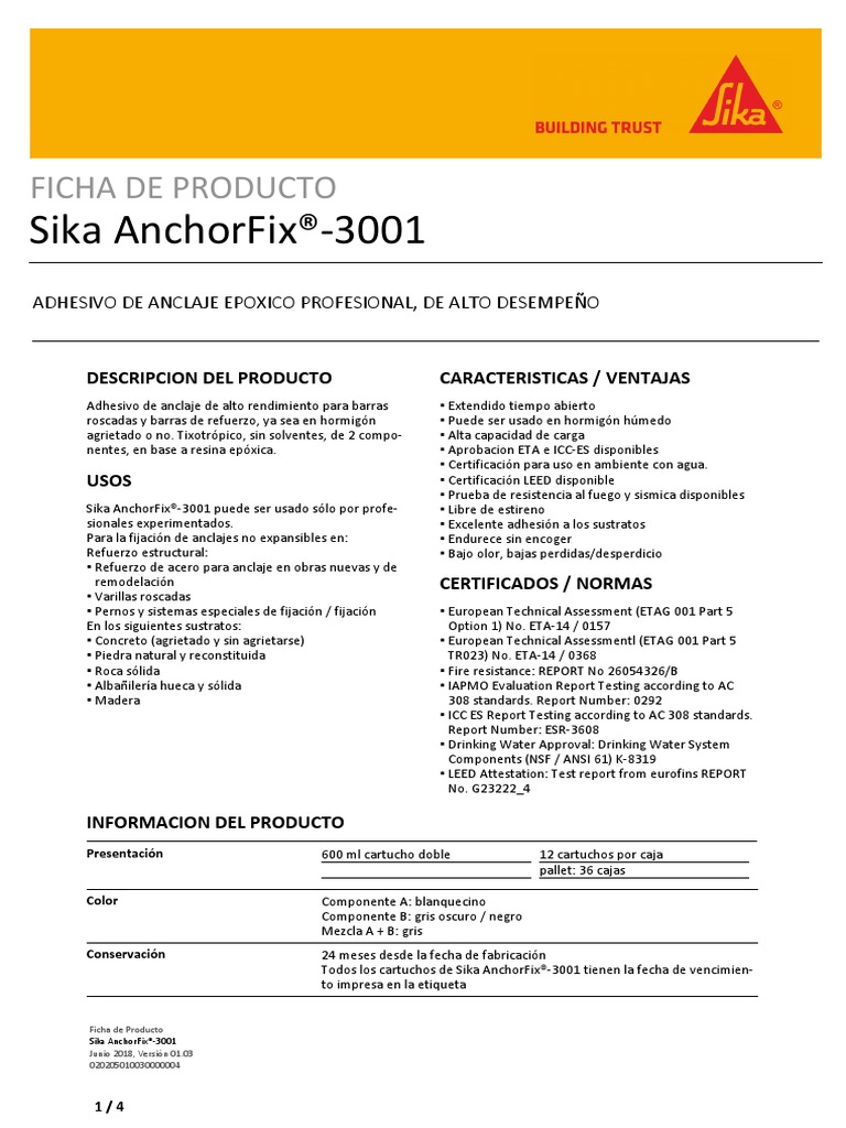 Taco químico Sika AnchorFix ® 1 - ADA Distribuciones