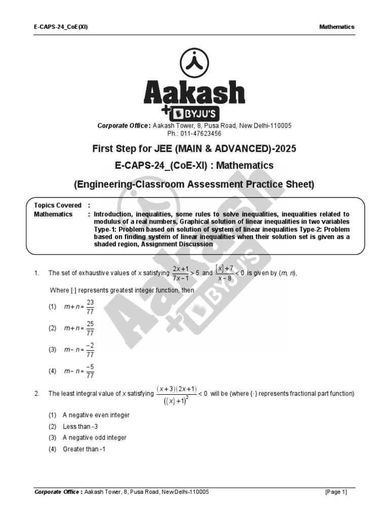 JEE 2025 Mathematics Practice Sheet | PDF | Numbers | Abstract Algebra