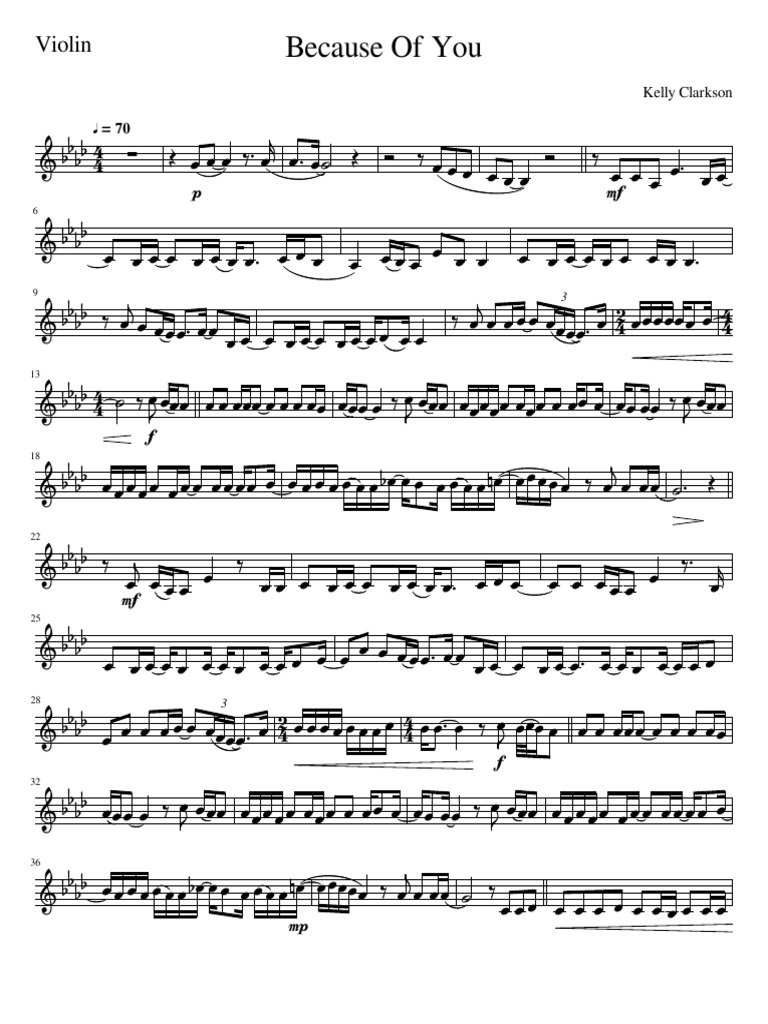Because of you violin violin pdf singles american pop songs
