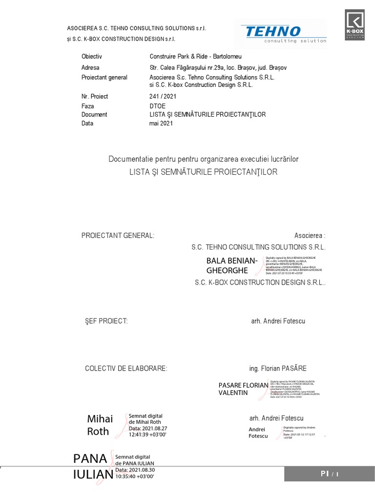 03 - Lista de semnaturi-DTOE - S2 - Emis Pentru Informare - B | PDF