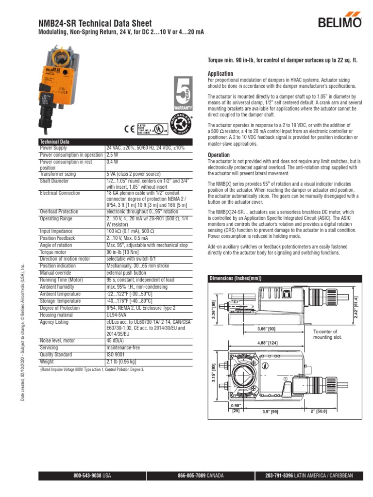 Belimo NMB24SR Atuador VAVDamper PDF Electric Motor Actuator