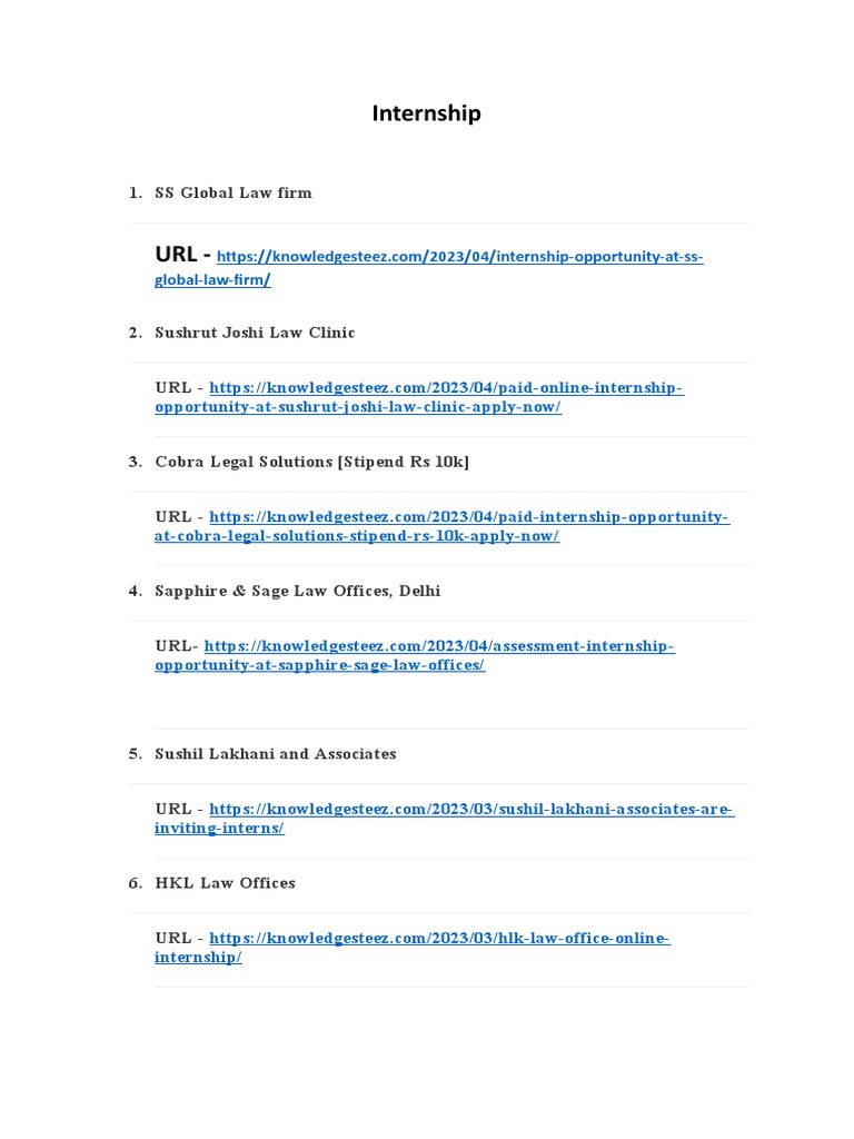 Law Internships Across India | PDF | Advocate | Jurists