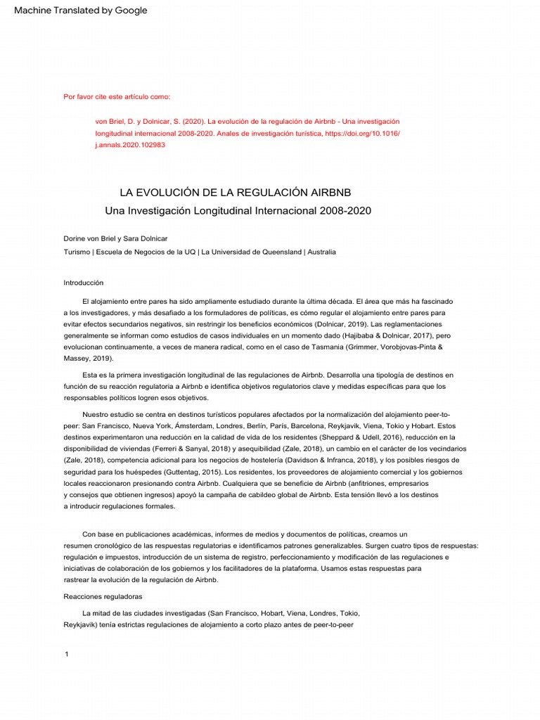 von Briel Dolnicar (2020) The Evolution of Airbnb Regulation (2